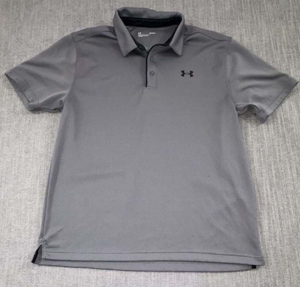 Under Armour Tech Polo Size Large Gray Short Sleeve Golf Shirt